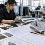 Custom clothing manufacturing product development with fabrics and technical specifications