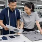 Custom clothing manufacturing planning with tech packs and fabric swatches