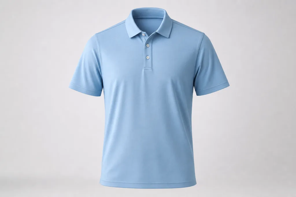 Custom Moisture-Wicking Polo Shirts: Bulk and Private-Label Sourcing Guide 3 Blank custom performance polo showing collar and placket construction