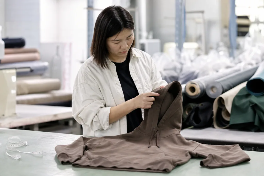 Best Fabric for Hoodies: A Practical B2B Guide to Materials and Manufacturing 2 Best fabric for hoodies sample review in an apparel manufacturing workspace