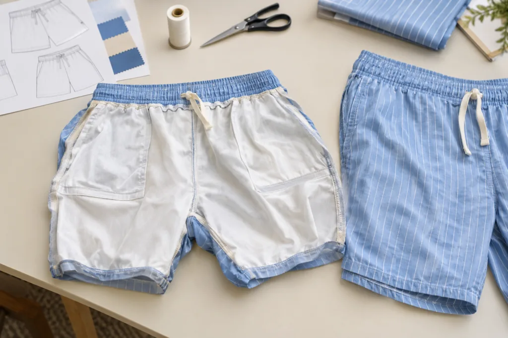 Lined vs Unlined Beach Shorts: A B2B Design and Sourcing Guide 7 Inside view of lined beach shorts showing the inner layer and seam placement